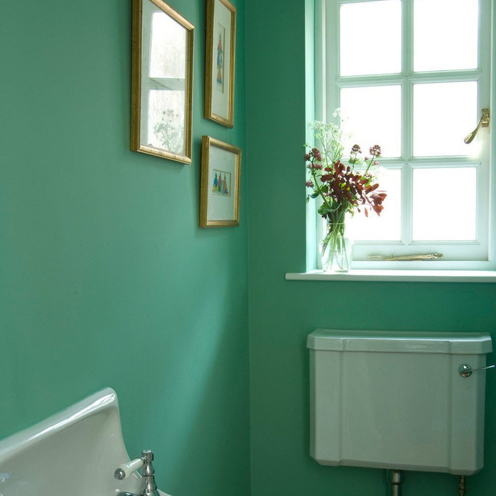 Bathroom painted in Farrow & Ball Arsenic No.214 paint