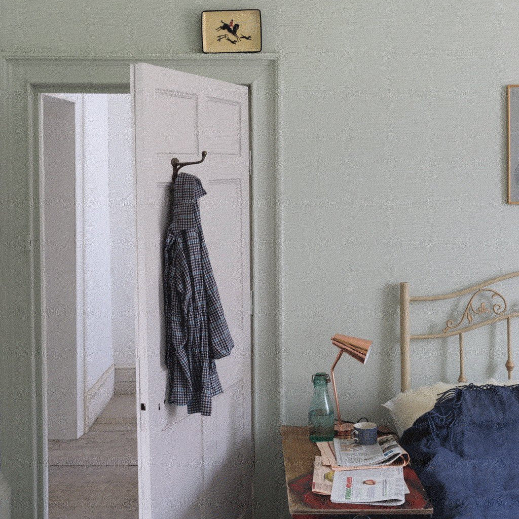 Bedroom painted in Farrow & Ball Cromarty No.285 emulsion paint