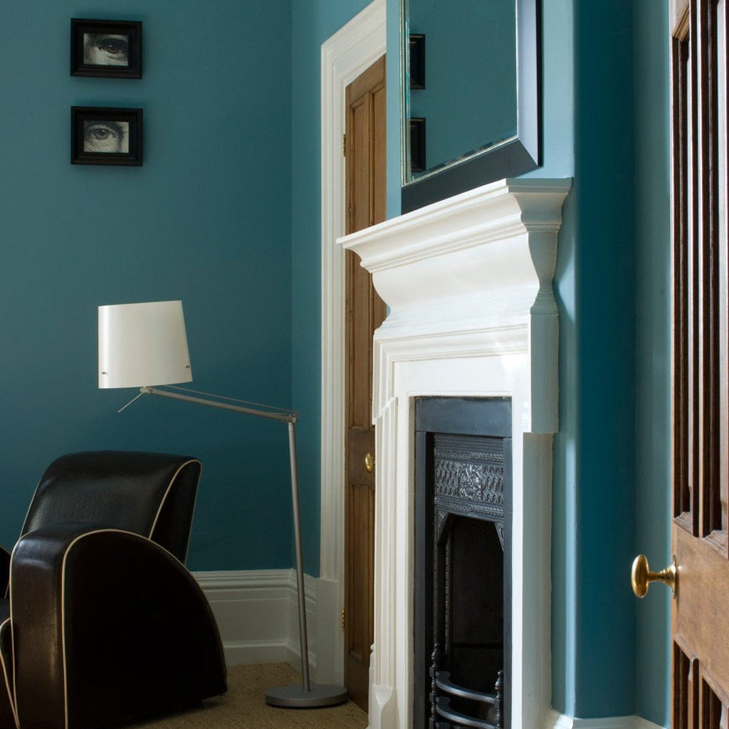 Victorian lounge painted in Farrow & Ball Stone Blue No.86
