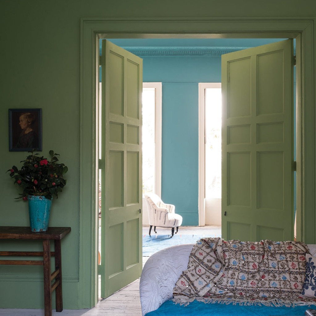 Room painted in Farrow & Ball Yeabridge Green No.287