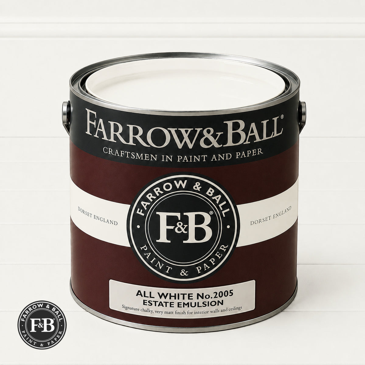 Farrow & Ball All White No.2005 paint colour in open paint tin