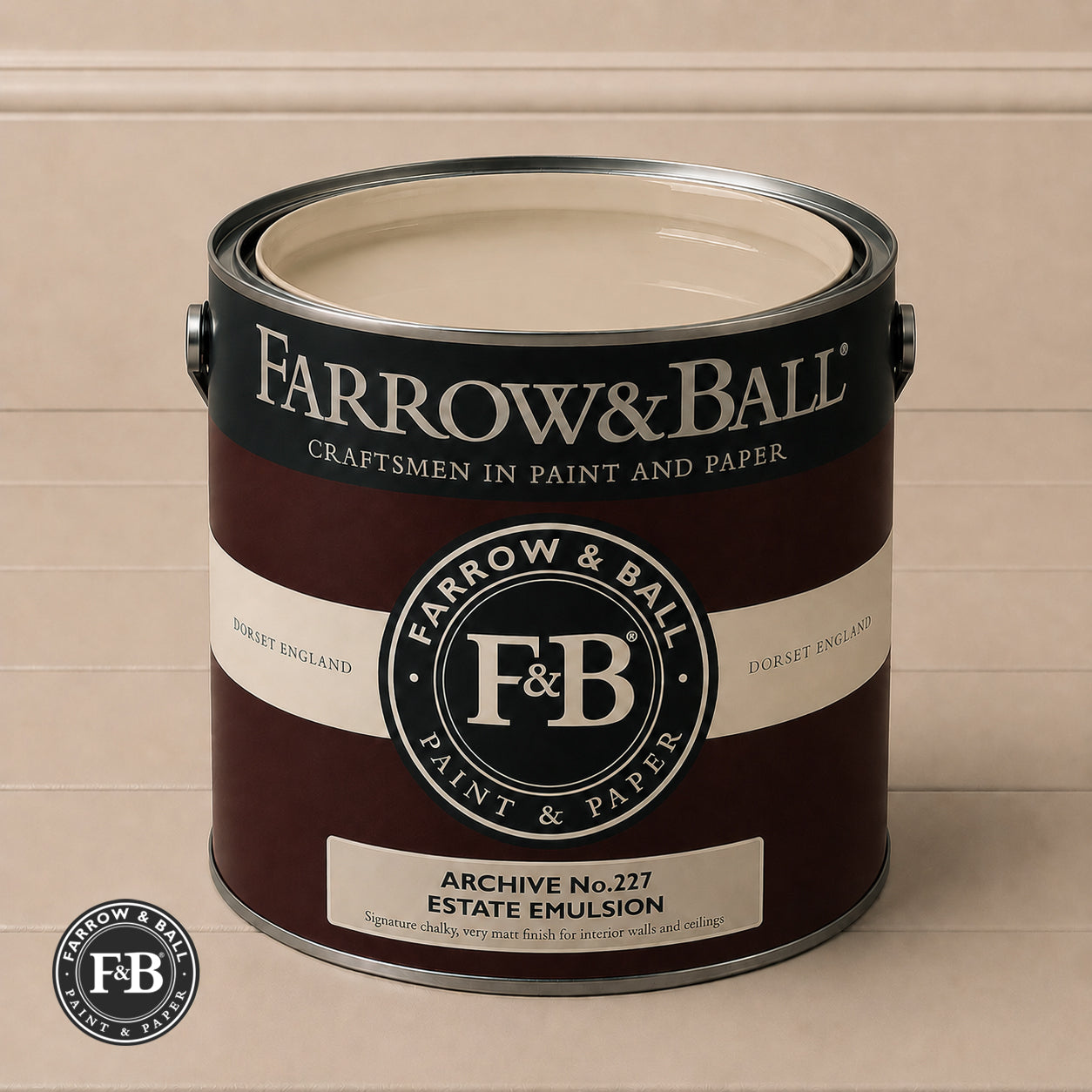 Farrow & Ball Archive No.227 Estate Emulsion paint colour sample and paint tin

