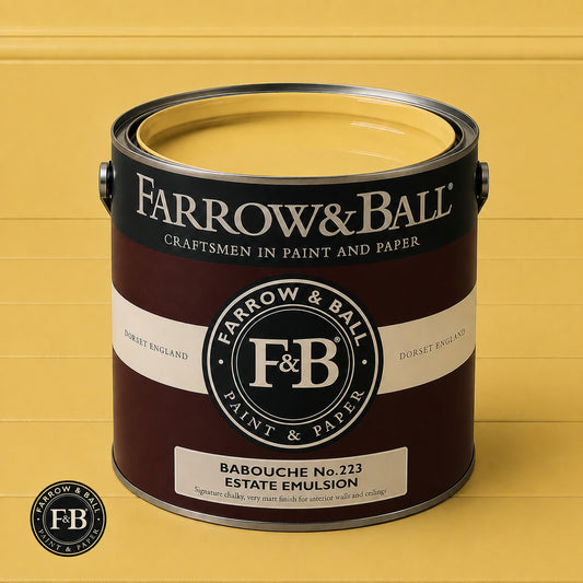 Farrow & Ball Babouche No.223 paint colour in open paint tin