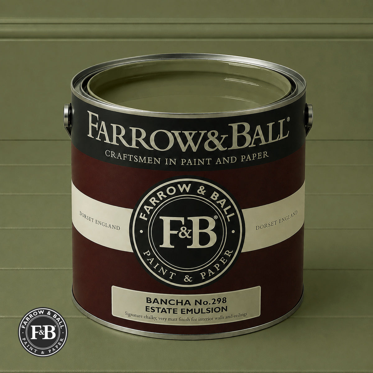 Farrow & Ball Bancha No.298 paint colour in open paint tin