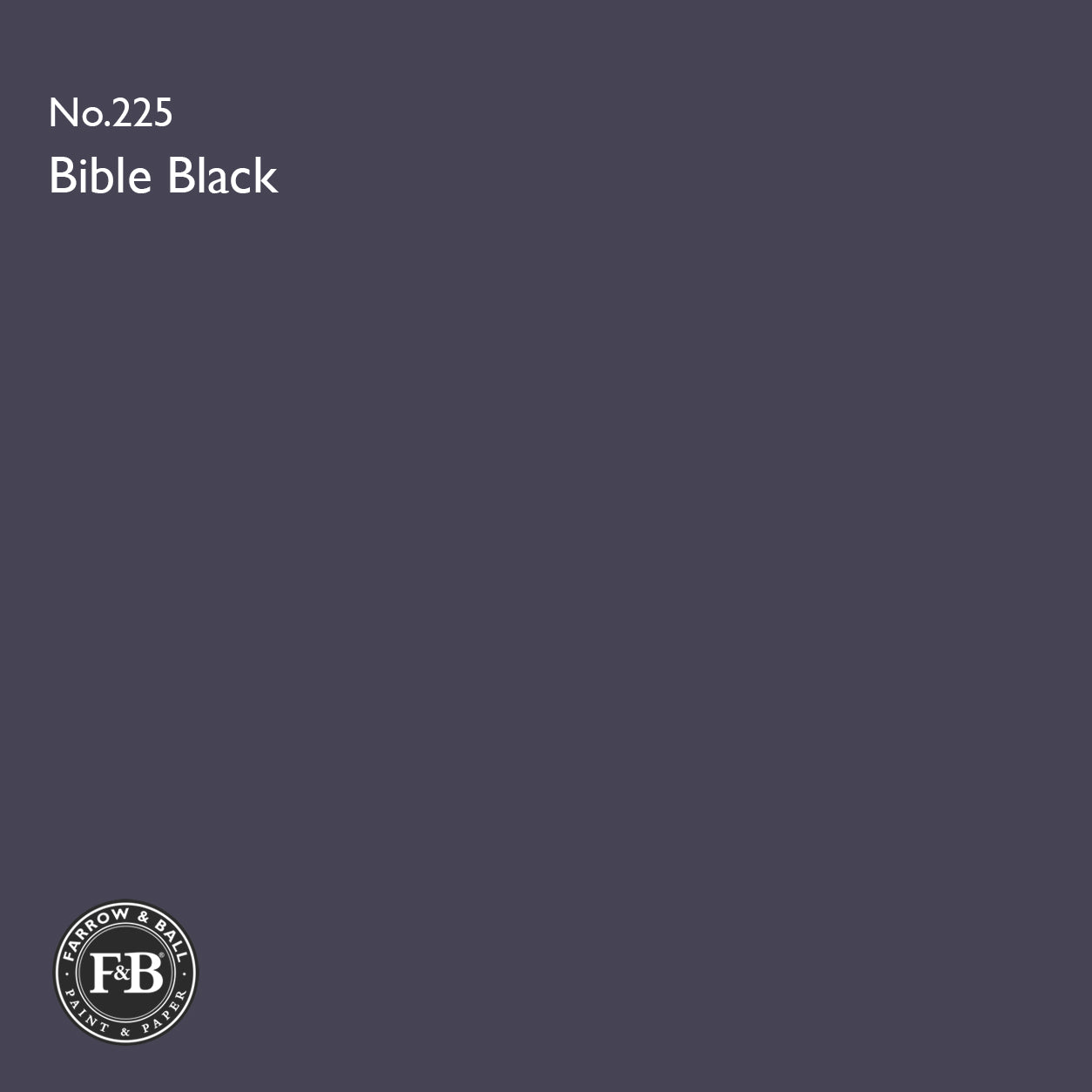 Farrow & Ball Bible Black No.225 Estate Emulsion paint colour sample