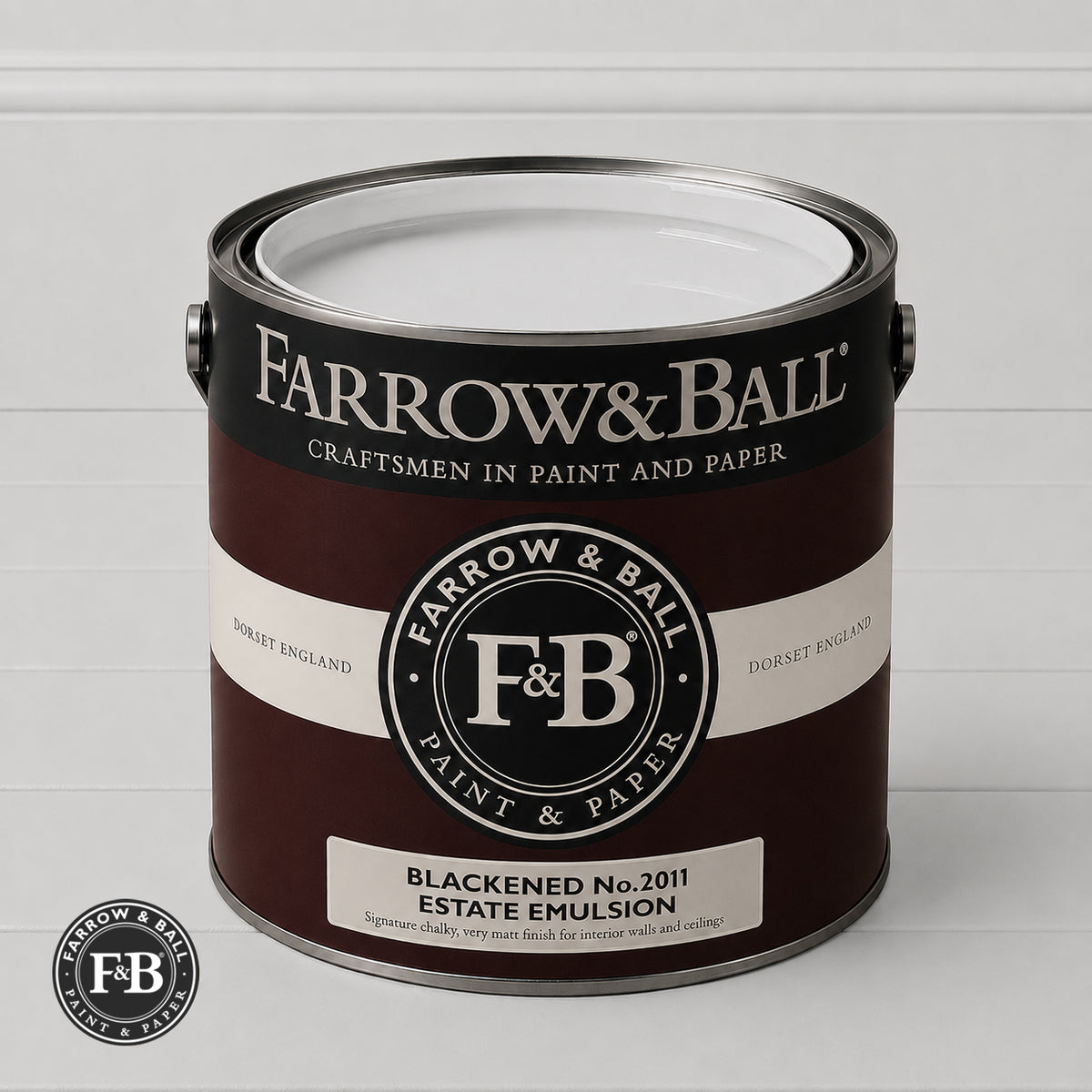 Farrow & Ball Blackened No.2011 paint colour in open paint tin