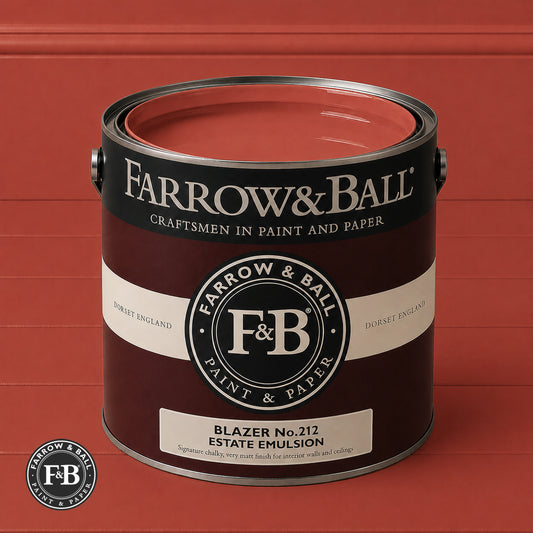 Farrow & Ball Blazer Roof No.212 Estate Emulsion paint colour sample and paint tin
