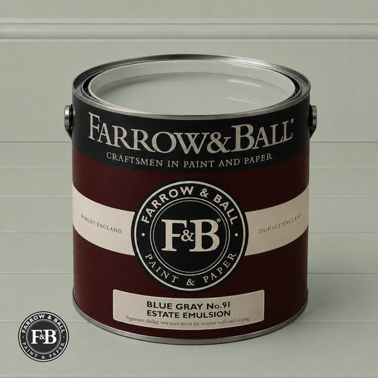 Farrow & Ball Blue Gray No.91 paint colour in open paint tin
