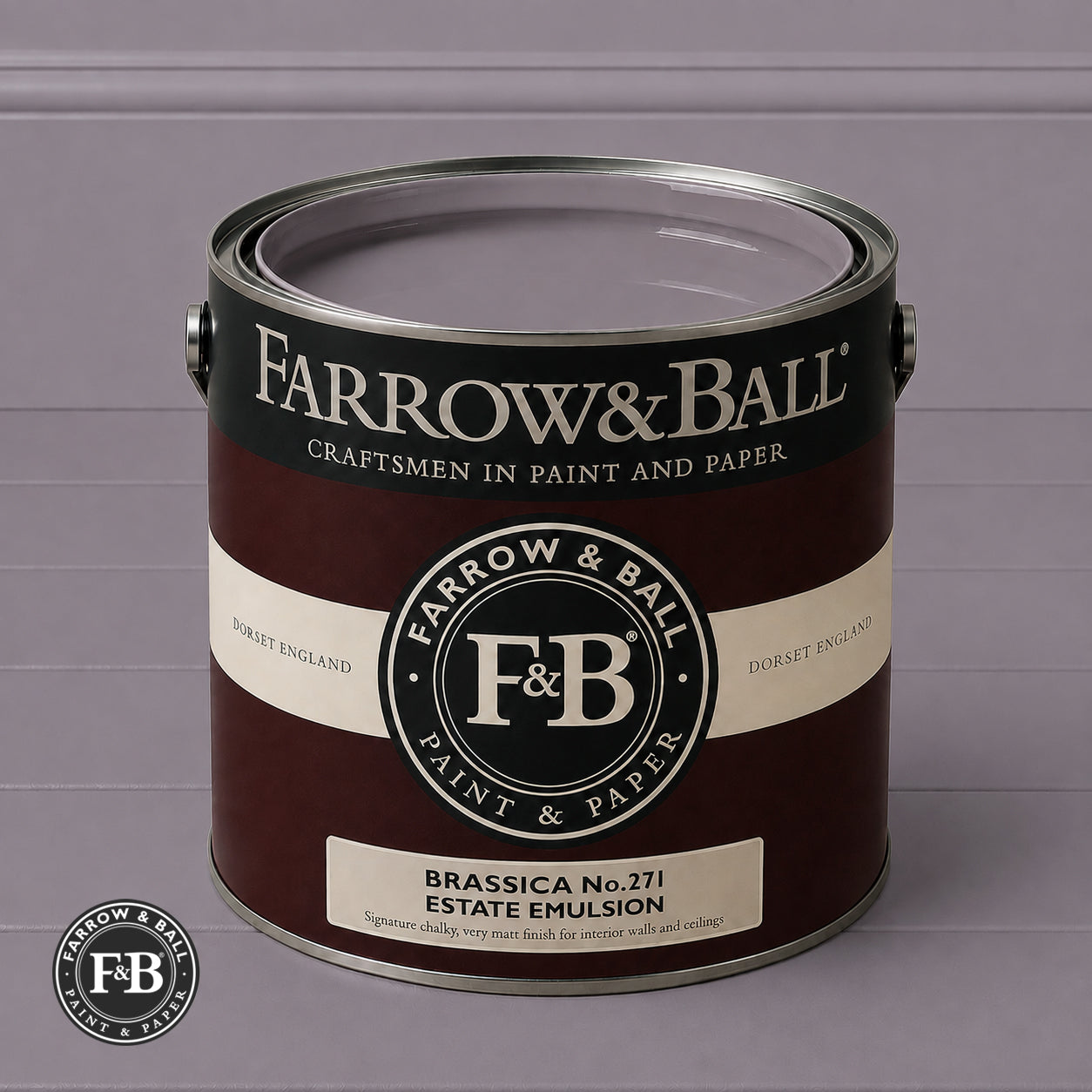 Farrow & Ball Brassica No.271 paint colour in open paint tin
