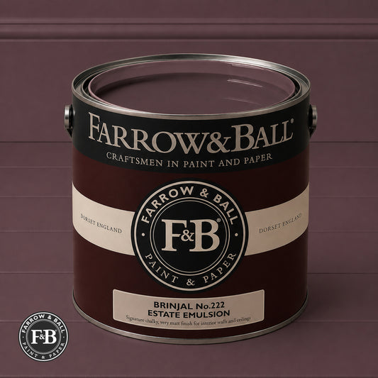 Farrow & Ball Brinjal No.222 paint colour in open paint tin