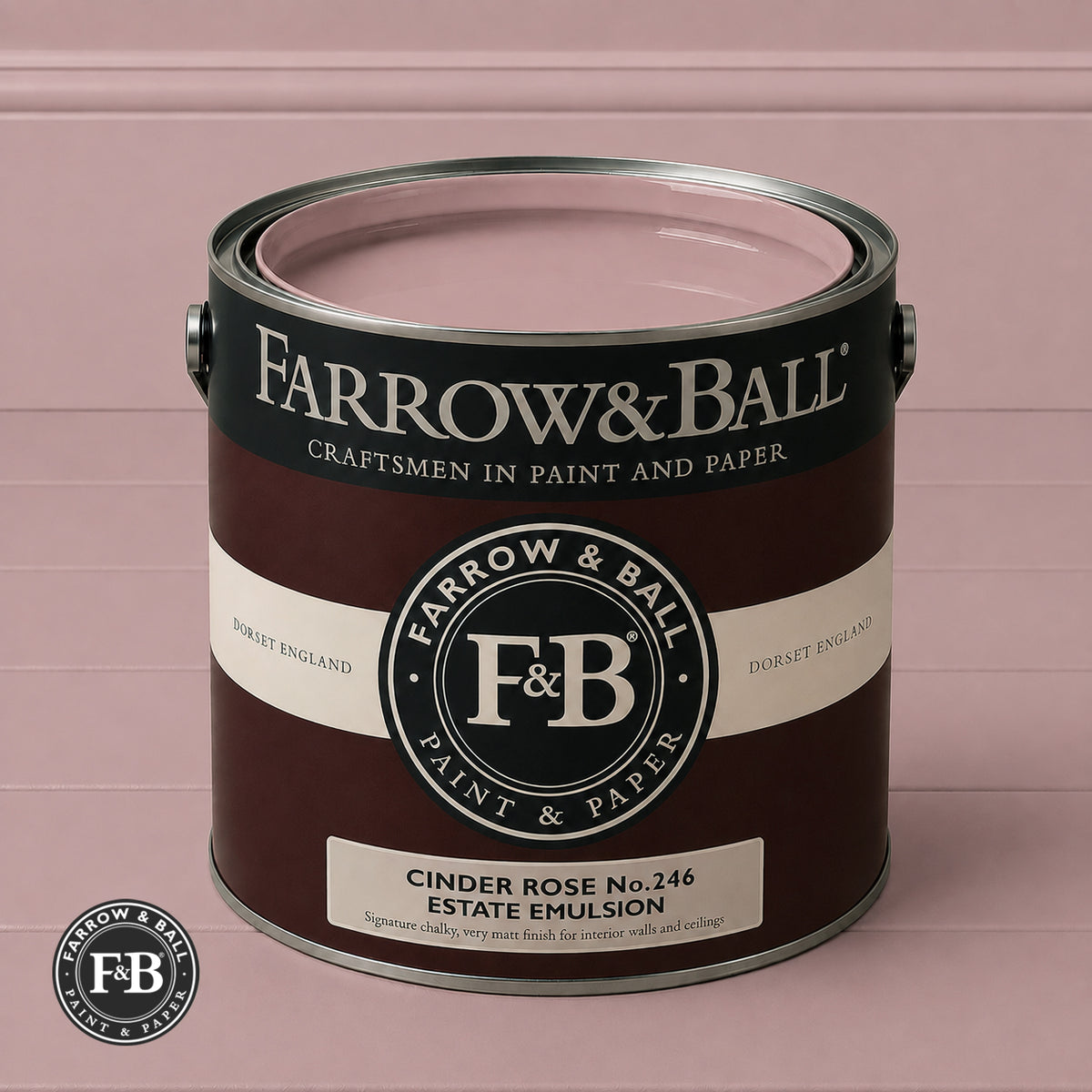 Farrow & Ball Cinder Rose No.246 paint colour in open paint tin