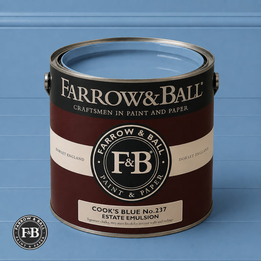 Farrow & Ball Cook's Blue No.237 paint colour in open paint tin