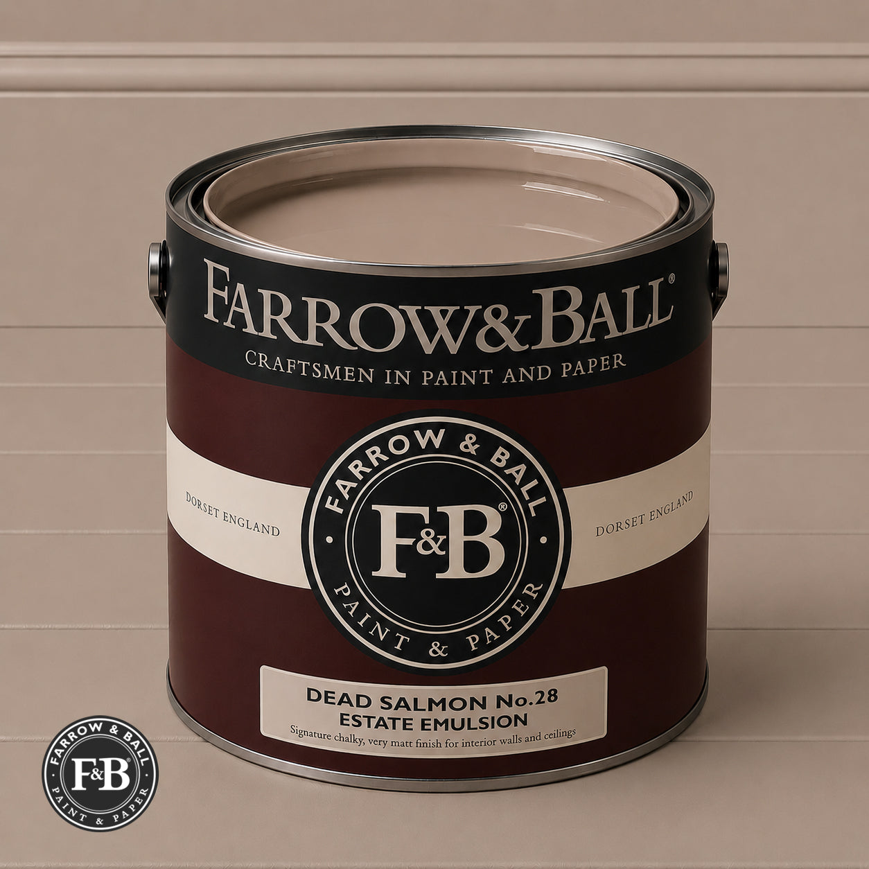 Farrow & Ball Dead Salmon No.28 paint colour in open paint tin