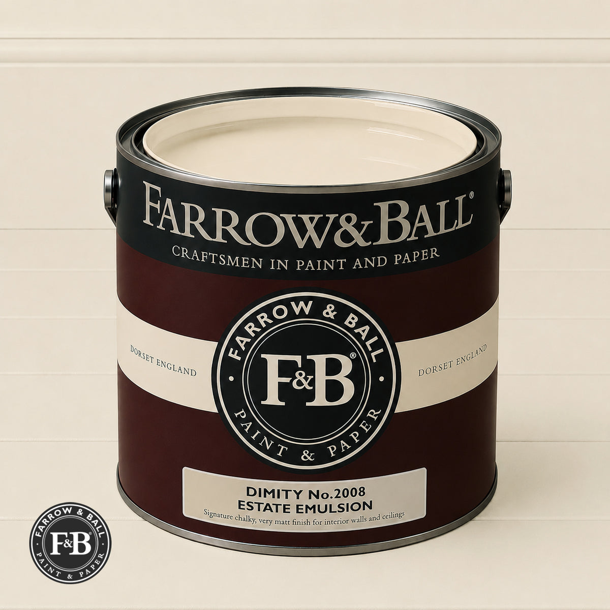 Farrow & Ball Dimity No.2008 paint colour in open paint tin