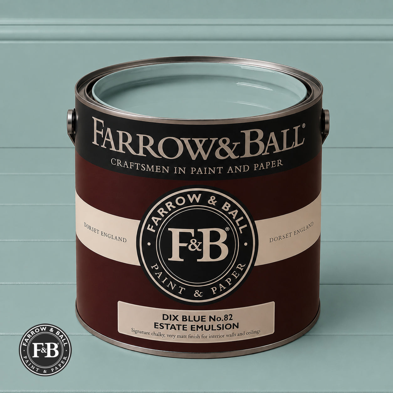 Farrow & Ball Dix Blue No.82 paint colour in open paint tin