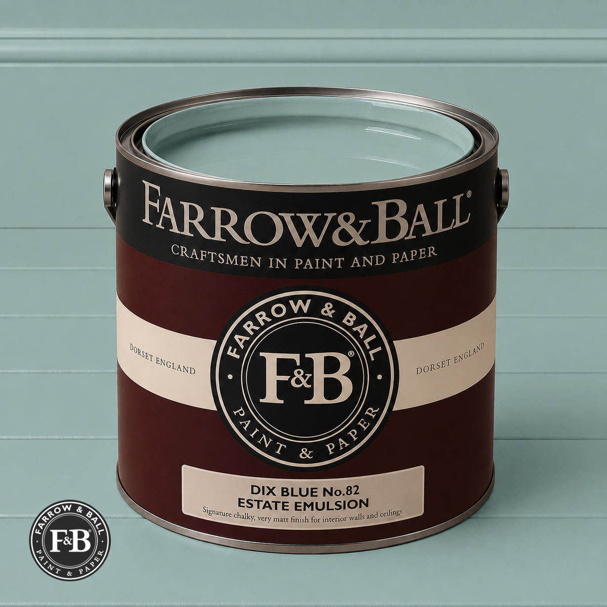 Farrow & Ball Dix Blue No.82 paint colour in open paint tin