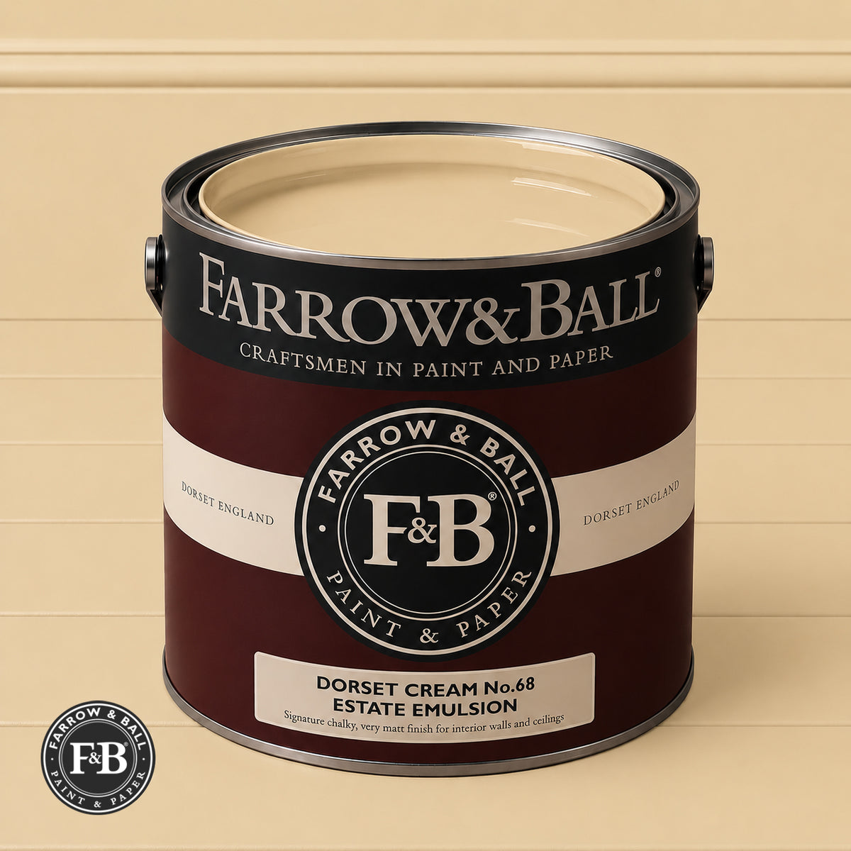 Farrow & Ball Dorset Cream No.68 paint colour in open paint tin