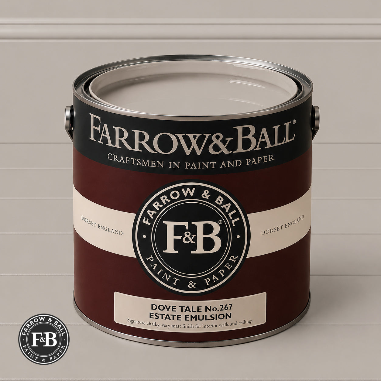 Farrow & Ball Dove Tale No.267 paint colour in open paint tin