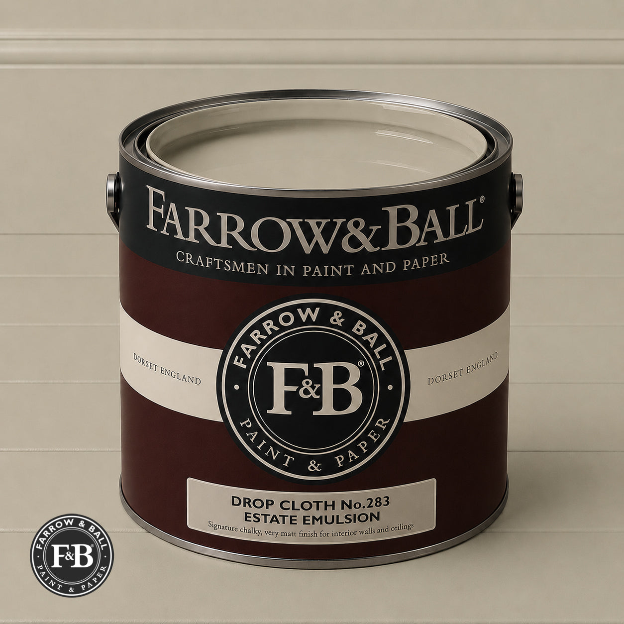 Farrow & Ball Drop Cloth No.283 paint colour in open paint tin