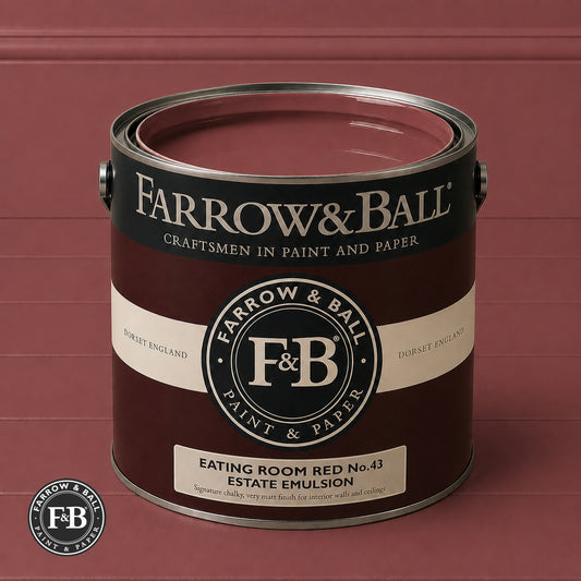 Farrow & Ball Eating Room Red No.43 paint colour in open paint tin