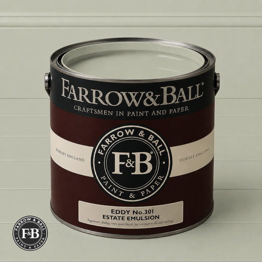 Farrow & Ball Eddy No.301 paint colour in open paint tin