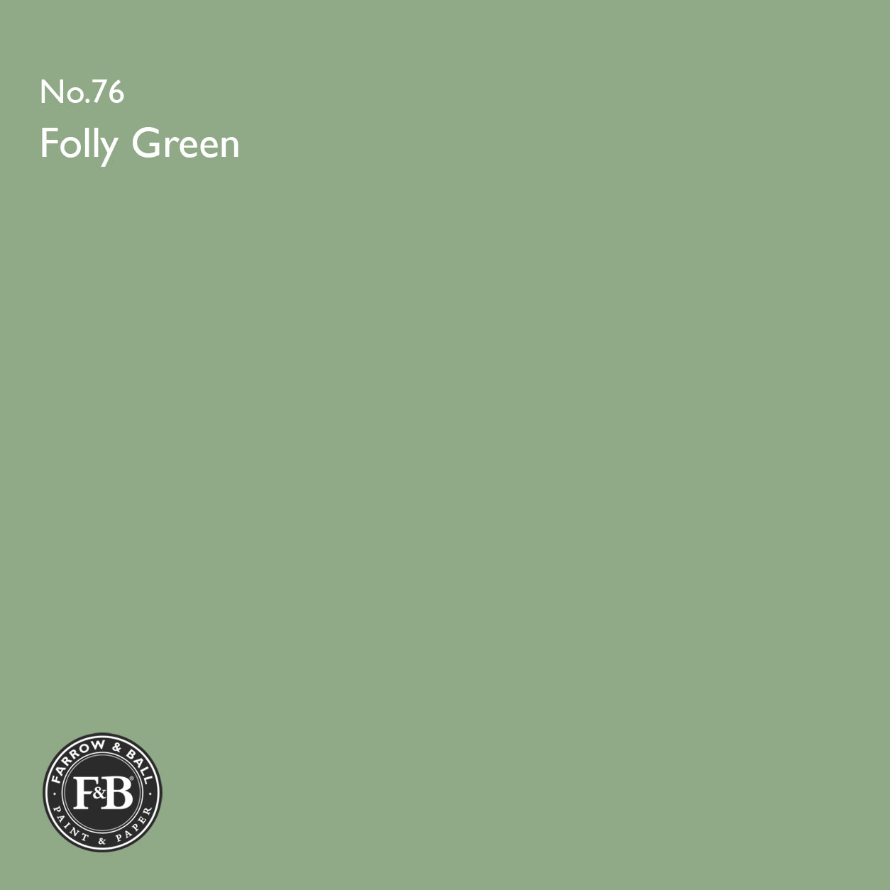 Farrow & Ball Folly Green No.76 Estate Emulsion paint colour sample