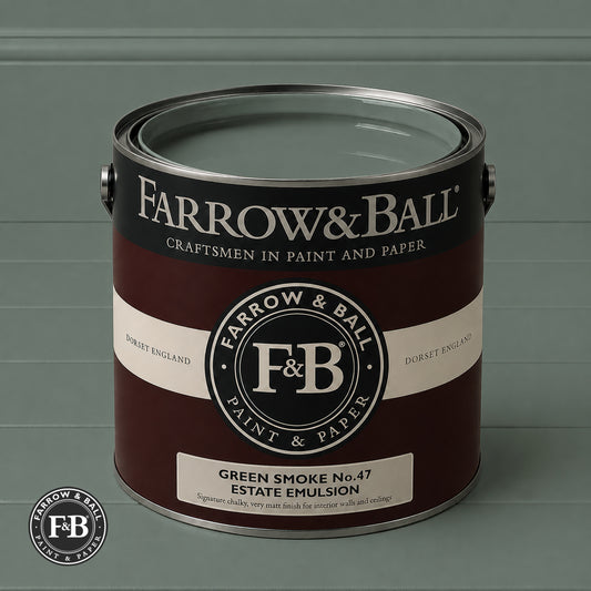 Farrow & Ball Green Smoke No.47 paint colour in open paint tin