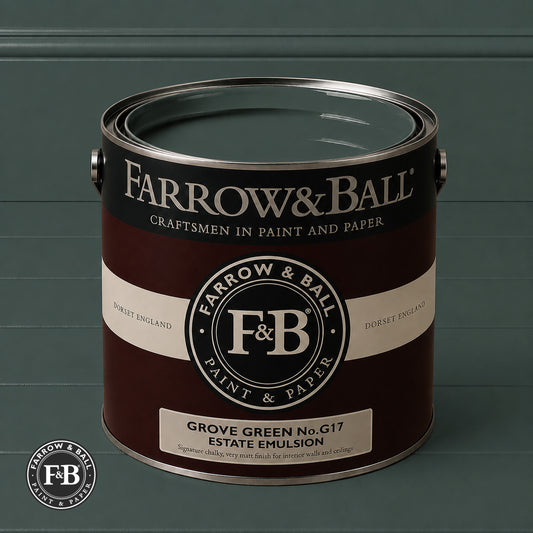 Farrow & Ball Grove Green No.G17 Estate Emulsion paint colour sample paint tin