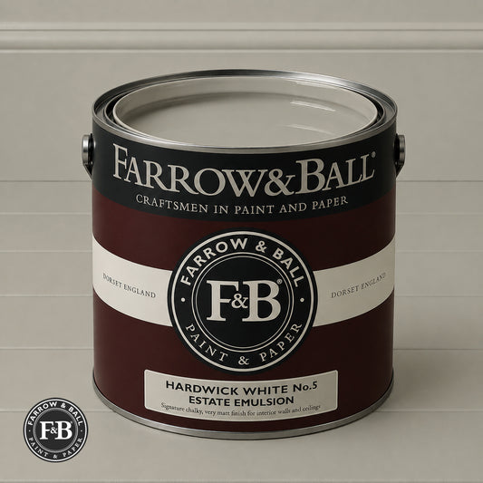 Farrow & Ball Hardwick White No.5 paint colour in open paint tin