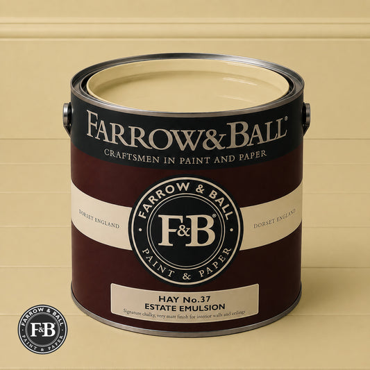 Farrow & Ball Hay No.37 paint colour in open paint tin