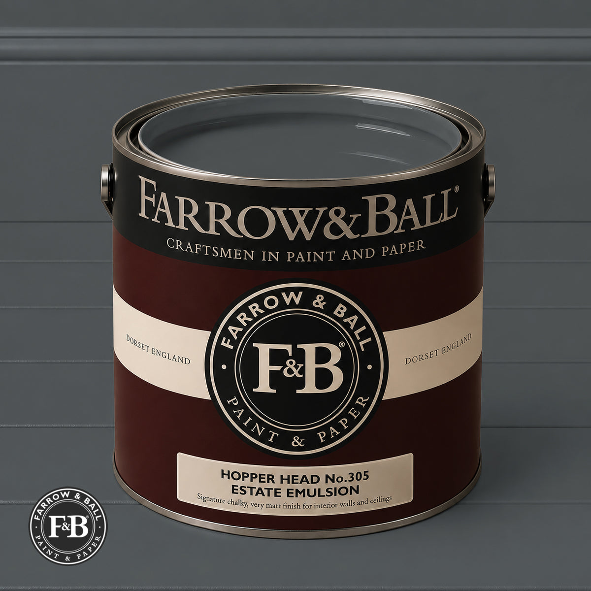 Farrow & Ball Hopper Head No.305 paint colour in open paint tin