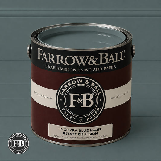 Farrow & Ball Inchyra Blue No.289 paint colour in open paint tin