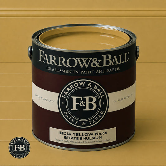 Farrow & Ball India Yellow No.66 paint colour in open paint tin