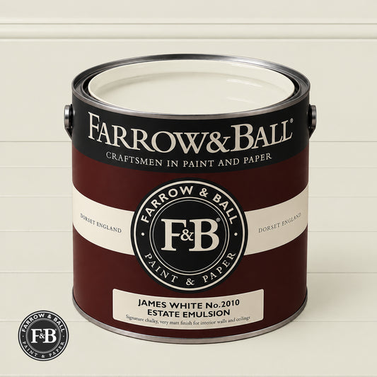 Farrow & Ball James White No.2010 paint colour in open paint tin