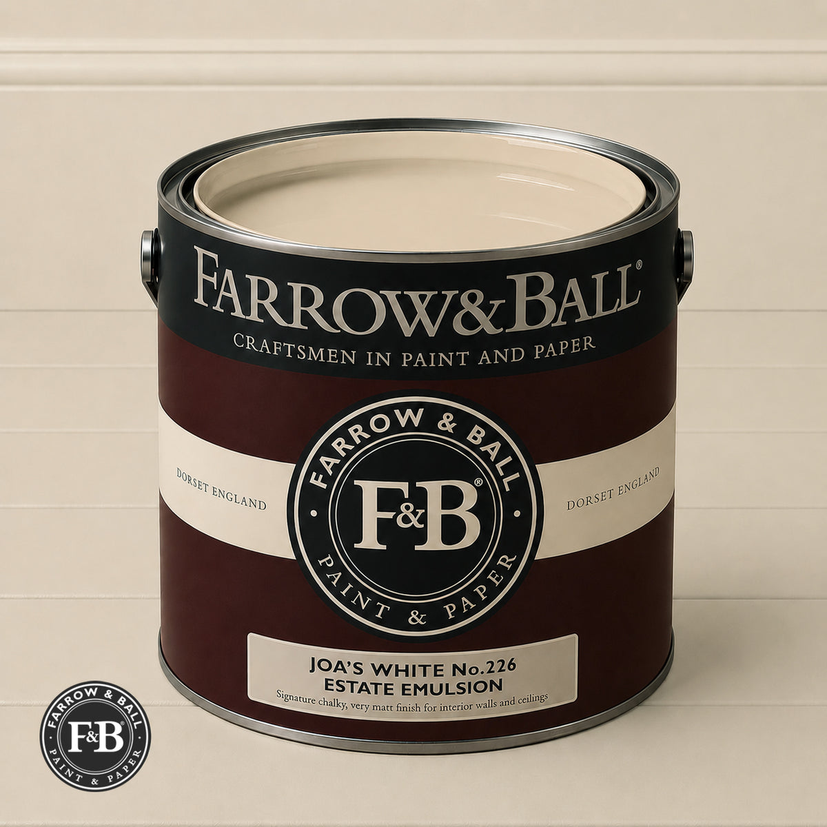 Farrow & Ball Joa's White No.226 paint colour in open paint tin