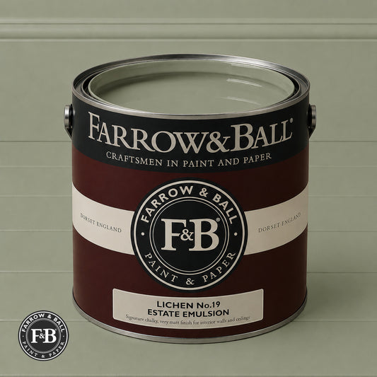 Farrow & Ball Lichen No.19 paint colour in open paint tin