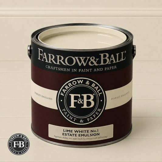 Farrow & Ball Lime White No.1 paint colour in open paint tin
