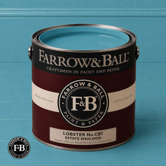 Farrow & Ball Lobster No.CB7 Estate Emulsion paint colour sample and paint tin
