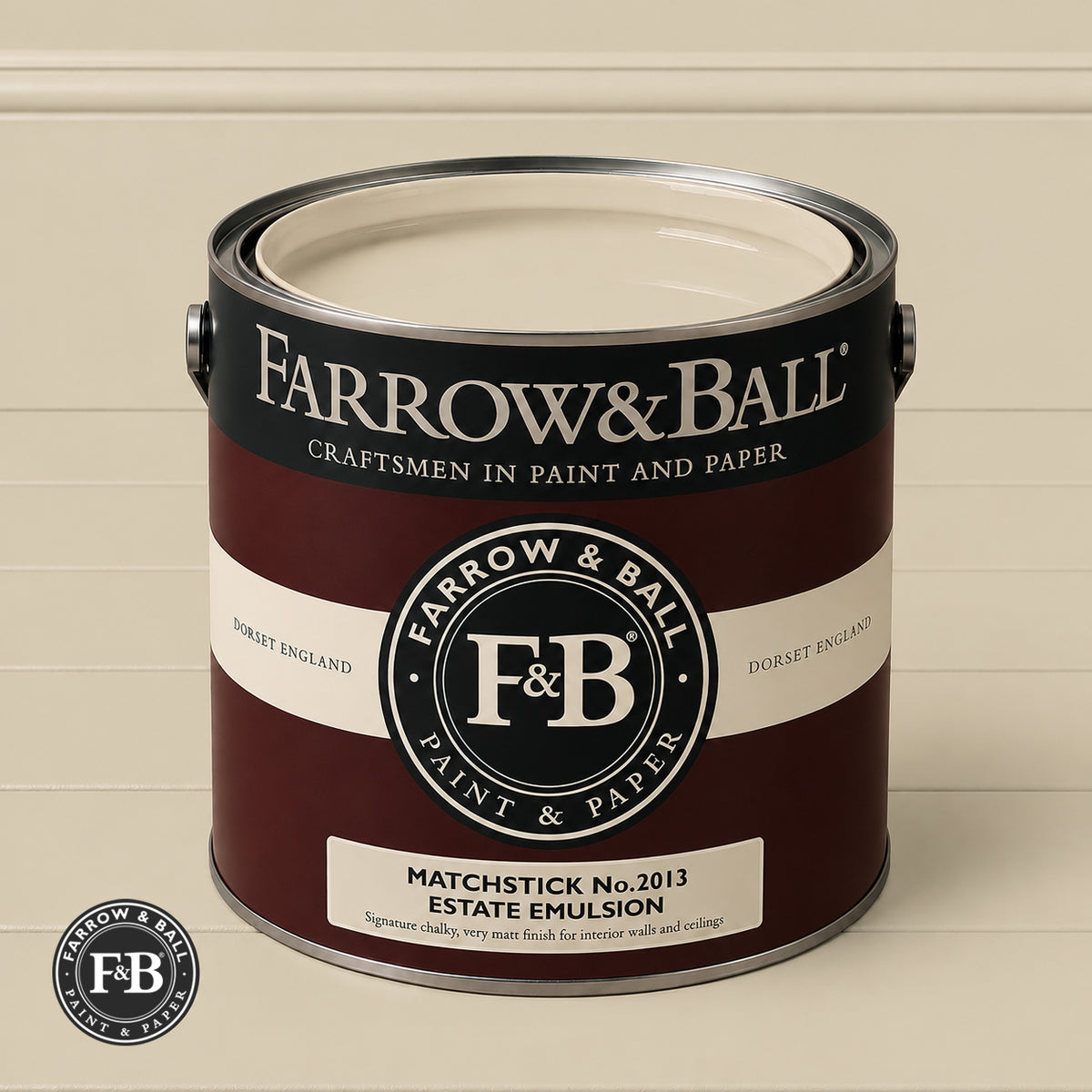 Farrow & Ball Matchstick No.2013 paint colour in open paint tin