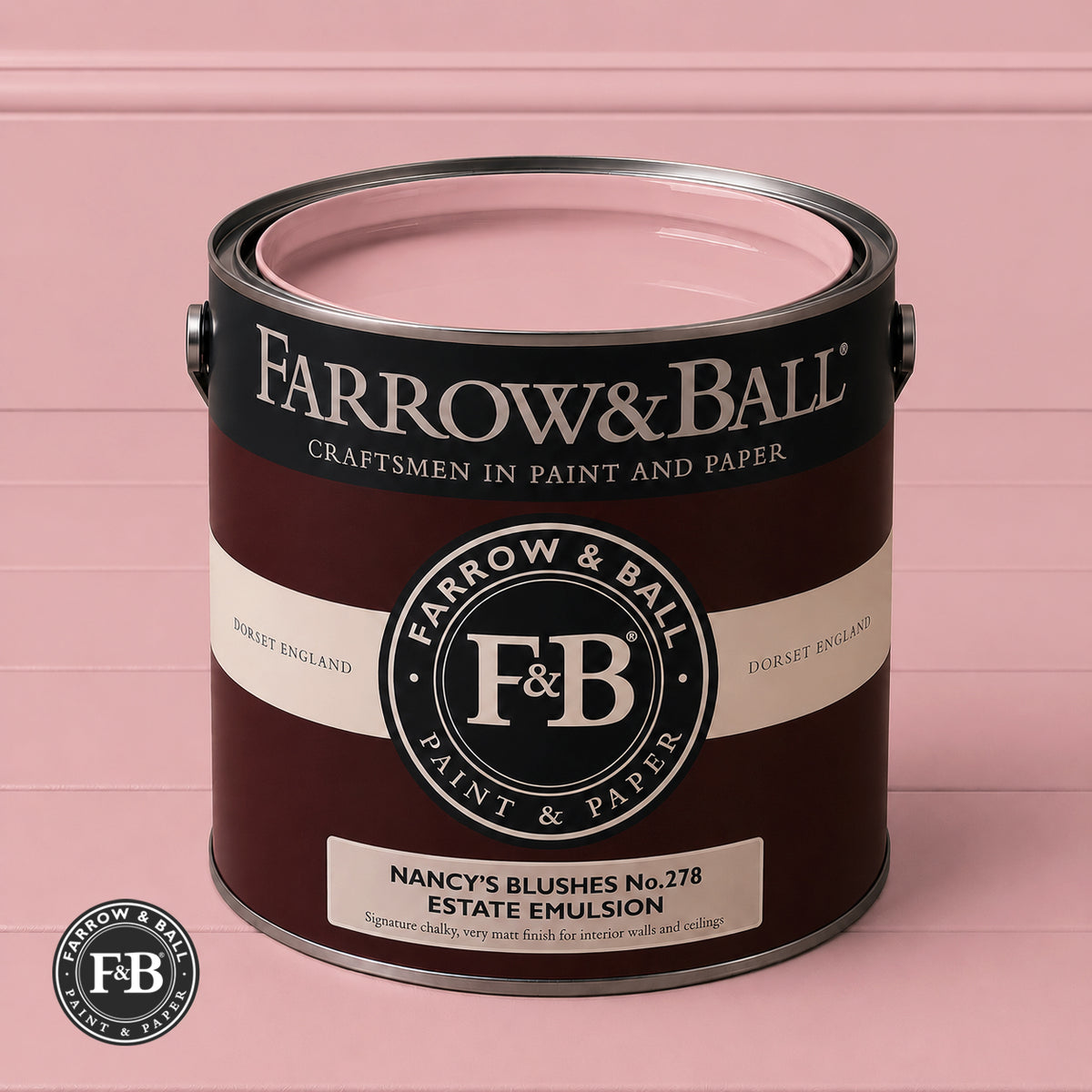 Farrow & Ball Nancy's Blushes No.278 paint colour in open paint tin