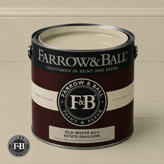Farrow & Ball Old White No.4 paint colour in open paint tin