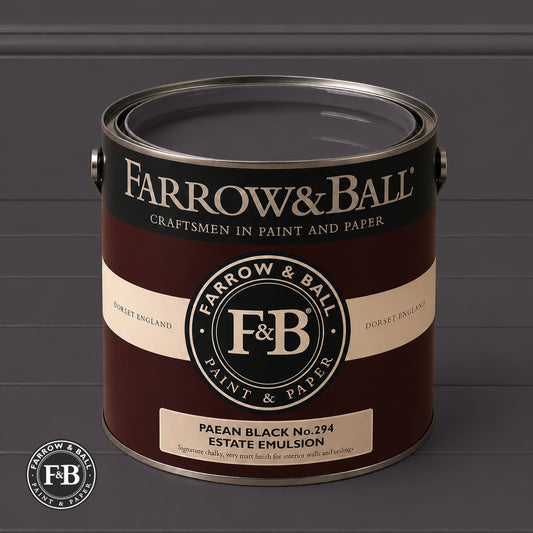 Farrow & Ball Paean Black® No.294 paint colour in open paint tin