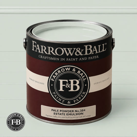 Farrow & Ball Pale Powder No.204 paint colour in open paint tin