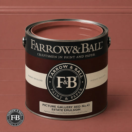 Farrow & Ball Picture Gallery Red No.42 paint colour in open paint tin