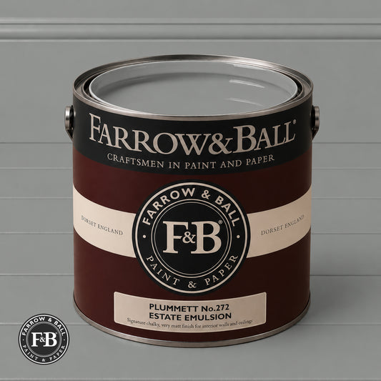 Farrow & Ball Plummett No.272 paint colour in open paint tin