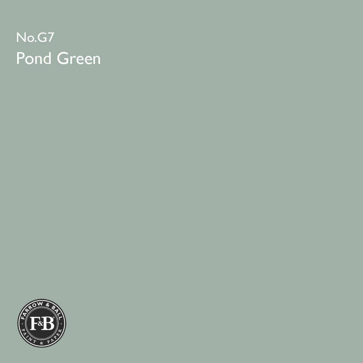 Farrow & Ball Pond Green  No.G7 Estate Emulsion paint colour sample and paint tin
