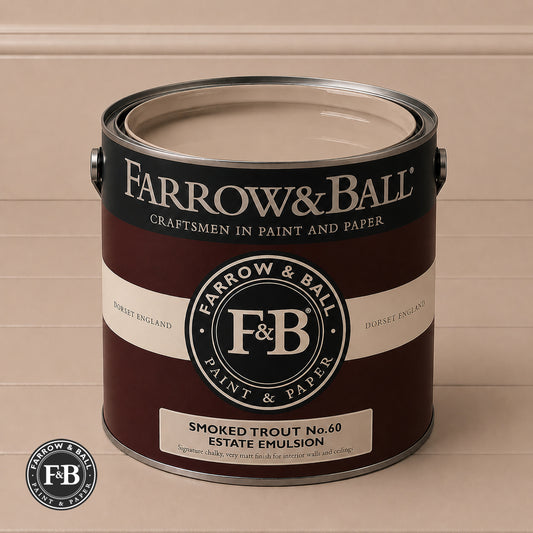 Farrow & Ball Smoked Trout No.60 Estate Emulsion paint colour sample and paint tin
