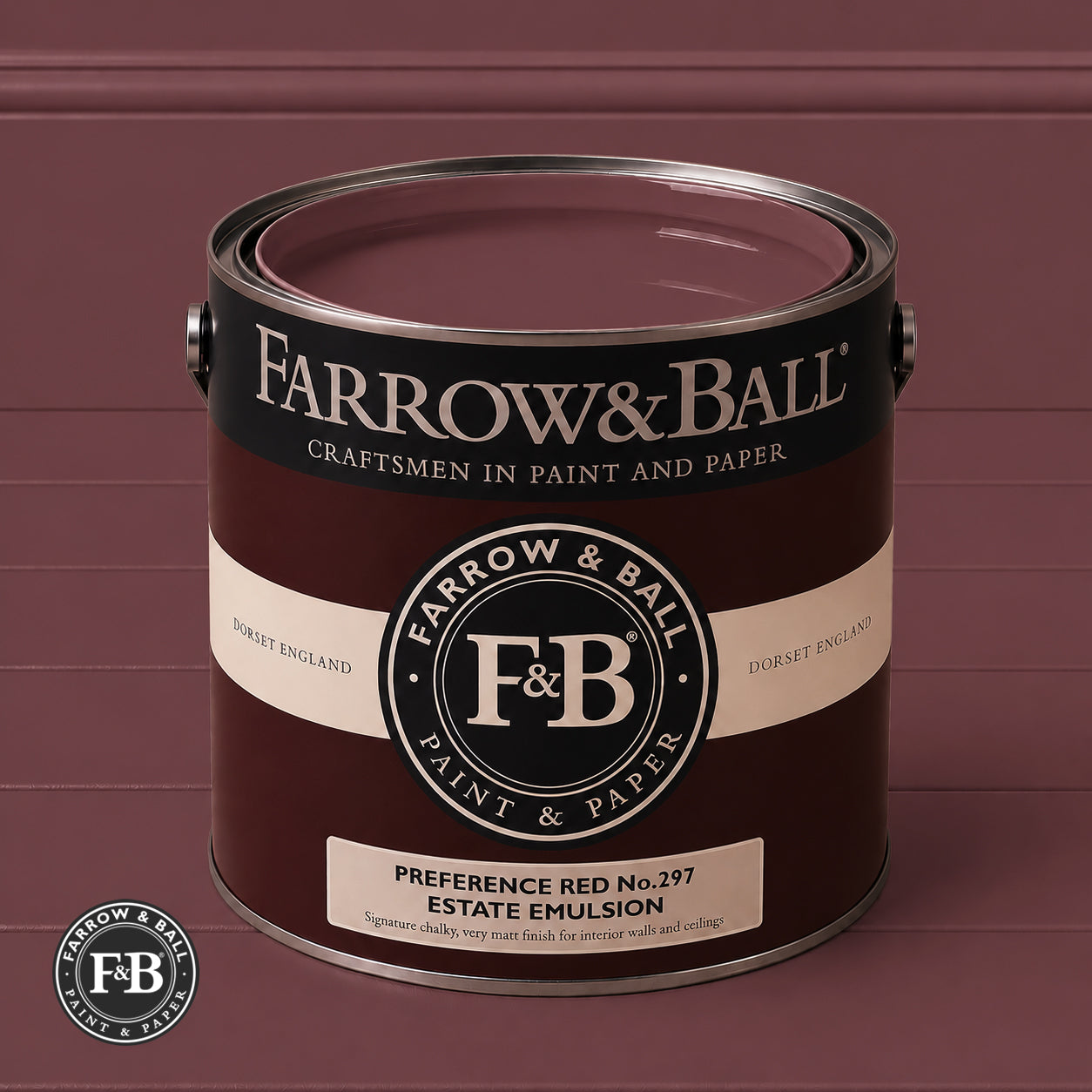 Farrow & Ball Preference Red® No.297 paint colour in open paint tin