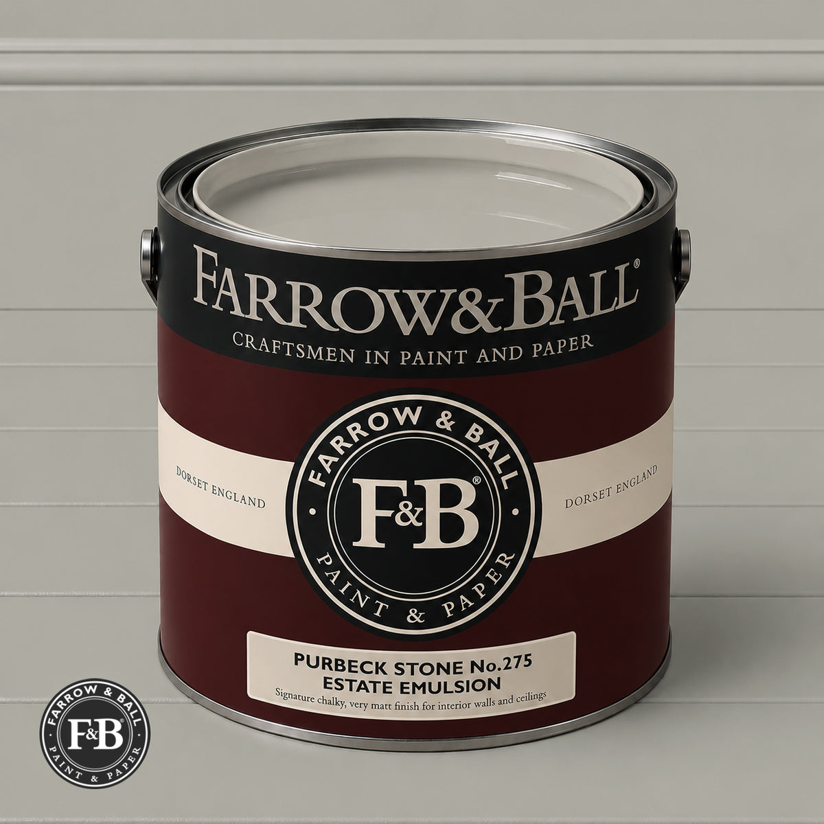 Farrow & Ball Purbeck Stone No.275 paint colour in open paint tin