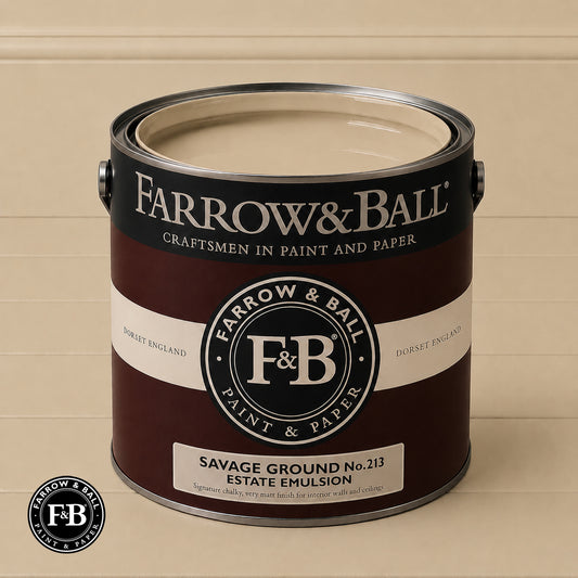 Farrow & Ball Savage Ground No.213 Estate Emulsion paint colour sample and paint tin